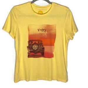 ***Life is Good Womens Small Short Sleeve Shirt Yellow Jeep***